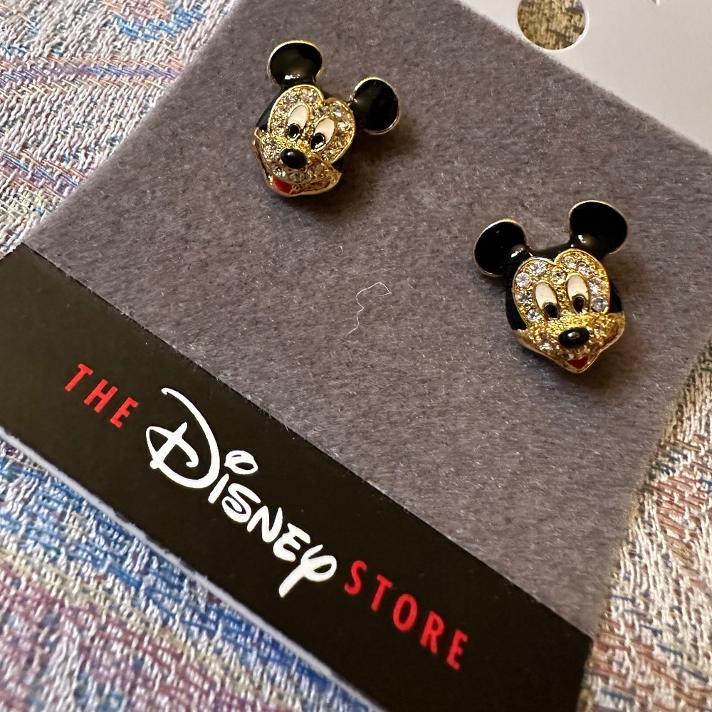 Disney Store Rhinestone Mickey Mouse Stud Earrings Pierced Ears Vintage